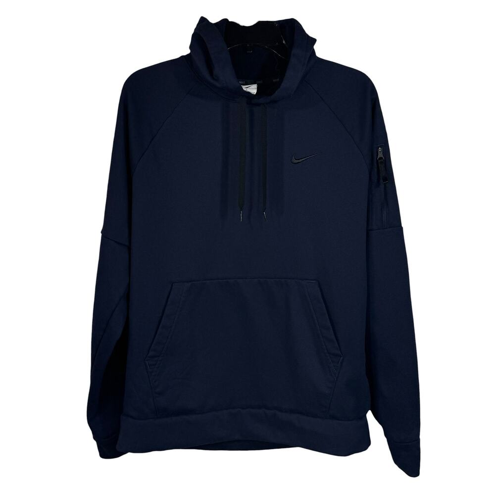 Nike Mens Large Therma-Fit Hoodie Sweatshirt Pullover Long Sleeve Pocket Navy